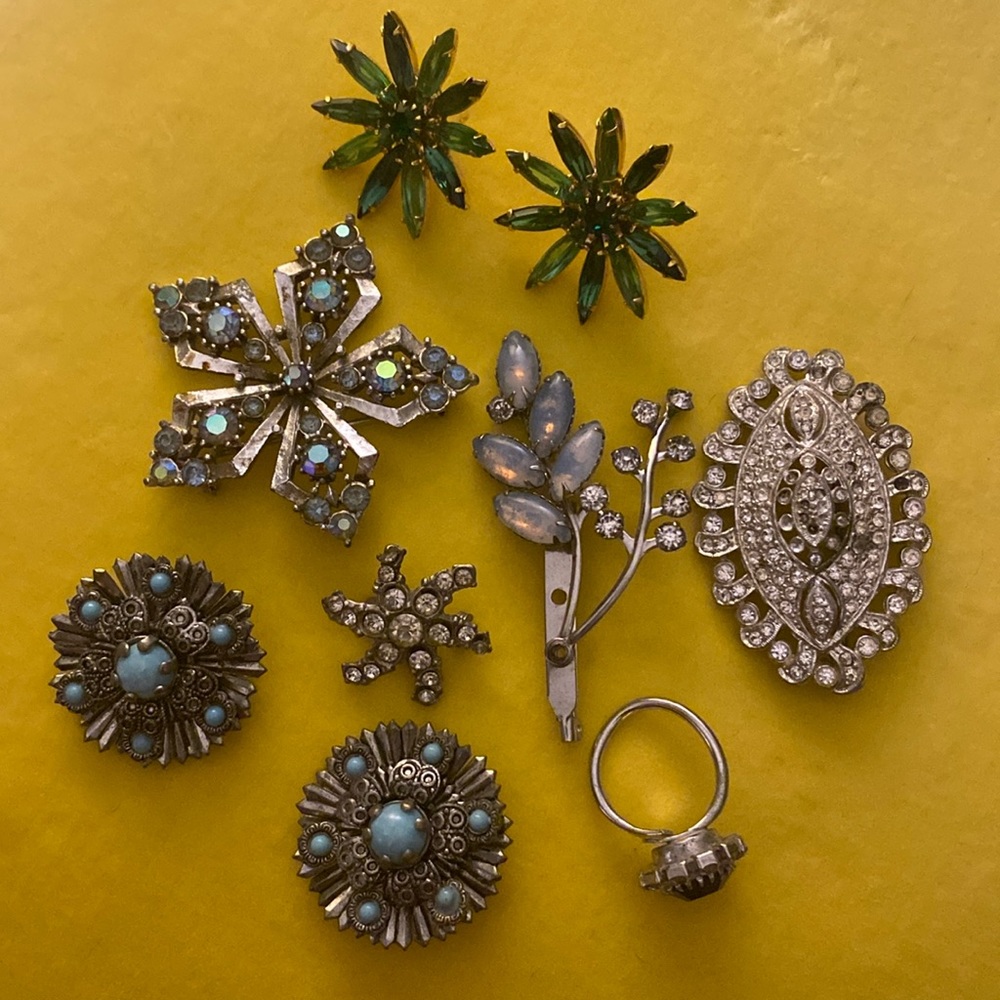 Vintage Assorted Lot of pins, ring, earrings